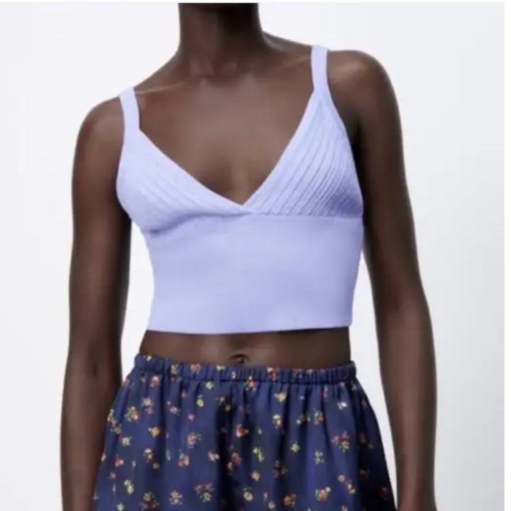 Zara Women’s Strappy Lavander Sleeveless Knit Cropped Top Size S
